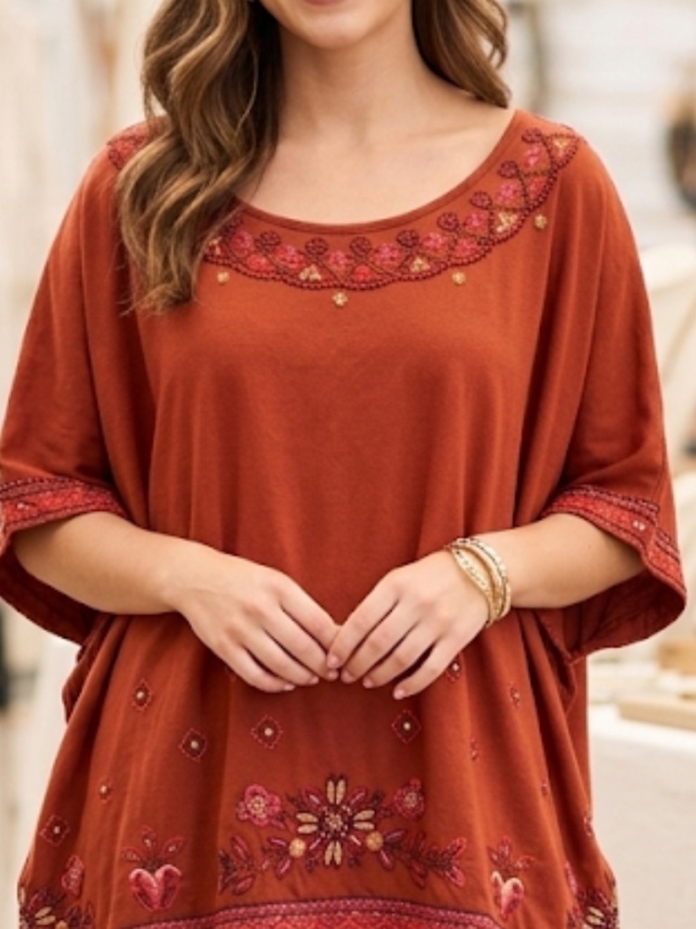 Boho Embroidered Oversized Tunic / Poncho Top size Med